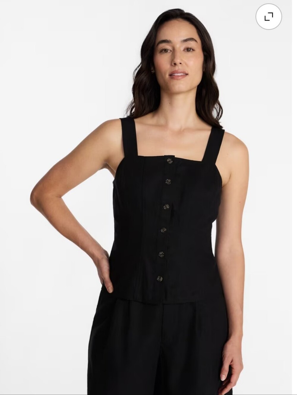 Time and Tru Black Square Neck Button-Front Cami